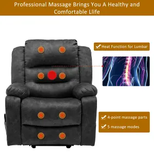 Electric Power Lift Recliner Chair Single Sofa with Massage and Heat and 2 Side Pockets and USB Ports