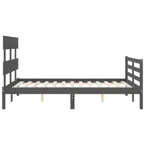 Berkfield Bed Frame with Headboard Grey 140x190 cm Solid Wood