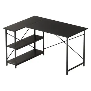 L-Shaped Desk (120 or 140cm x 90cm) Corner Desk with Adjustable Shelves by Aliff Black Carbon Fibre / 74cm H x 120cm W x 90cm D