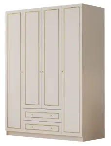 MARIE 4 Door 2 Drawer Gold White Wardrobe