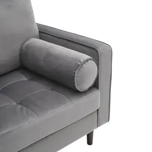 Grey Double Sofa 2-Seat Velvet Sofa with Bolster Pillows