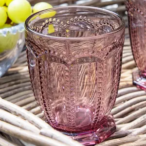 Set of 4 Vintage Luxury Purple Embossed Drinking Short Tumbler & Wine Goblets 270ml