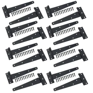 150mm Heavy Duty T Tee Hinges for Doors + Gates with Fixing Screws 16pc