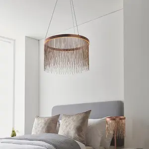 Brushed Copper Ceiling Pendant Light & Delicate Chains - Integrated LED Module