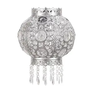 ValueLights Moroccan Bazaar Style Easy Fit Silver Chandelier Ceiling Light Shade with Jewel Droplets - Bulb Included