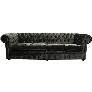 Chesterfield 4 Seater Sofa Settee Senso Ebony Black Velvet Fabric In Classic Style