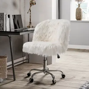 White Modern Fluffy Faux Fur Office Ergonomic Chair Height Adjustable