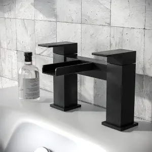 Nes Home Ozone Modern Matte Black Waterfall Deck Mounted Bath Filler Tap