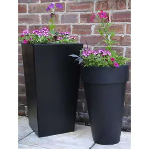 Primrose Tall Flared Square Fibreglass Outdoor Garden Planter in Matt Black 60cm