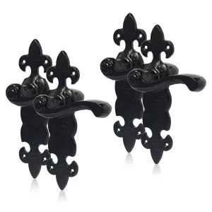 XFORT Black Antique Fleur De Lys Lever Door Handles, 2 Pair