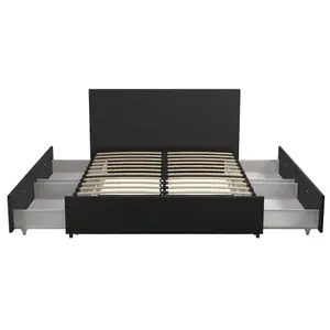 Kelly Bed with Storage Fabric Dark Grey, Double