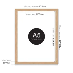 A5 Oak Picture Frame Fits A5 (14.8 x 21cm - 5.8 x 8.3in) Poster, Photo, Artwork, or Print.