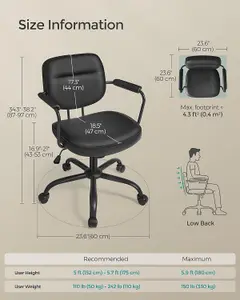 SONGMICS Desk Chair, Swivel Chair, Synthetic Leather Office Chair, Ergonomic Design, Ink Black