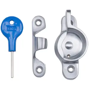 Locking Fitch Pattern Sash Window Fastener 49mm Fixing Centres Satin Chrome