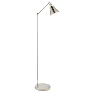 Bright Nickel Standing Floor Lamp Light - White Inner Shade - Knurled Detailing