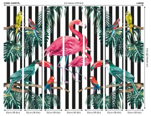 Origin Murals Tropical Flamingo Monochrome Stripped Matt Smooth Paste the Wall Mural 350cm wide x 280cm high