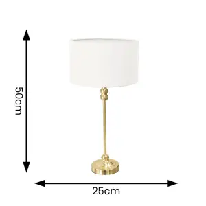 ValueLights Maggie Gold Metal Candlestick Slim Table Lamp with White Fabric Drum Lamp Shade and LED Bulb