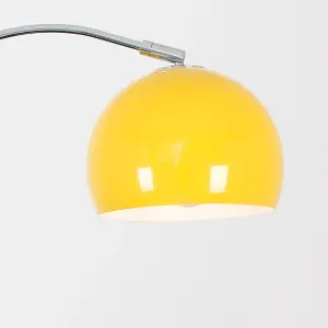 ValueLights Polished Chrome Curved Stem Floor Lamp With Gloss Yellow Metal Dome Light Shade