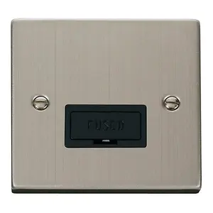 Stainless Steel 13A Fused Connection Unit - Black Trim - SE Home