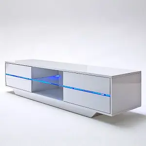 Sienna TV Stand With Storage for Living Room and Bedroom, 1600 Wide, LED Lighting, Media Storage, White High Gloss Finish