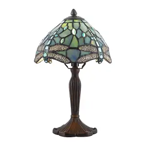 Handmade Emerald Green Stained Glass 8 Inch Tiffany Lamp with Dragonfly Design