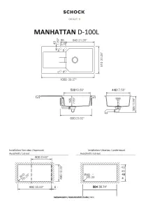 Schock Composite Granite  Manhattan 1.0 Bowl & Drainer Asphalt Inset Kitchen Sink - MAND100LAS