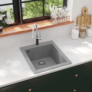 vidaXL Overmount Kitchen Sink Single Basin Granite Grey