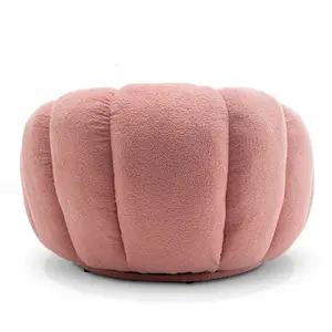 Teddy Boucle Fabric Pink Mirielle Swivel Accent Chair with Footstool