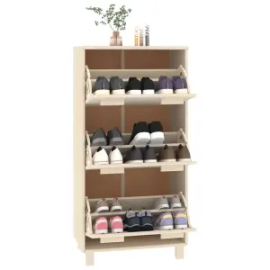 Berkfield Shoe Cabinet Honey Brown 59.5x35x117 cm Solid Wood Pine