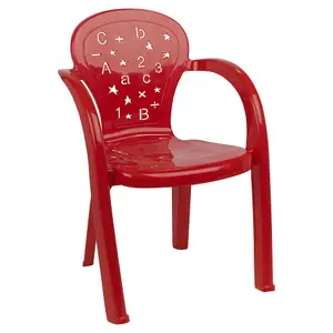 URBNLIVING 50cm Height 4 Pcs Red Coloured Stackable Plastic Chairs for Kids Party Play Set