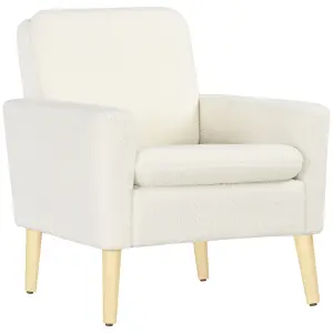 HOMCOM Modern Accent Chair with Wood Legs, Wide Seat, Teddy Armchair, Cream