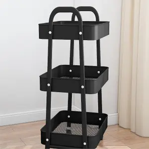 simpa 3 Tier Metal Multipurpose Wheeled Storage Cart - BLACK