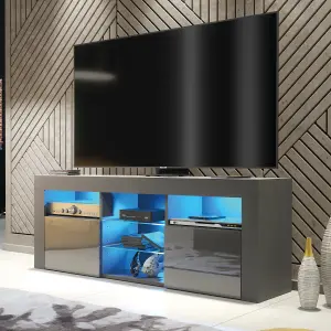 Pulse TV Unit 145cm Dark Grey High Gloss Doors with LED Lighting - Creative Furniture