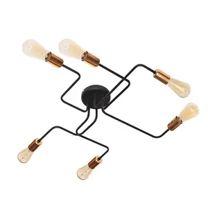 Luminosa Tube Multi Arm Semi Flush Ceiling Light Black, Copper 75cm