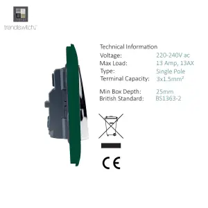 Trendiswitch DARK GREEN 1 Gang 13 Amp Switched Socket