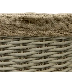 JVL Antiques Wash Canvas Lined Oval Log Basket with Rope Handles