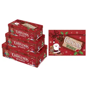 Eurowrap Oblong Christmas Gift Box (Pack of 3) Red/White/Green (One Size)