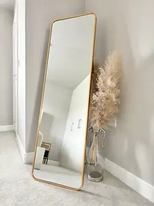 Gold Tall Metal Frame Mirror Wall & Floor Standing - 145 x 45cm