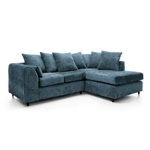 Harriet Crushed Chenille Right Facing Corner Sofa in  Dark Blue