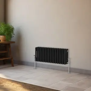 Right Radiators 300x832 mm Horizontal Traditional 3 Column Cast Iron Style Radiator Black