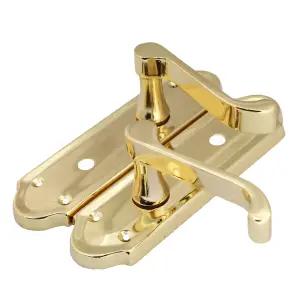 Ashford Door Handle Bathroom Lock Scroll Lever - Polished Brass