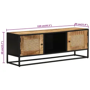 Berkfield TV Cabinet 110x30x40 cm Solid Rough Wood Mango&Iron