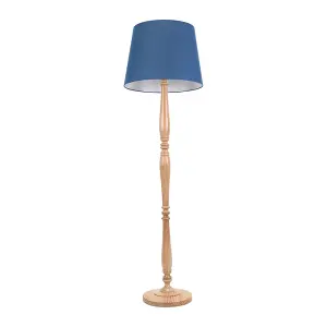 ValueLights Victoria Traditional Light Wood Candlestick Floor Lamp with Navy Blue Tapered Shade - LED Bulb Included