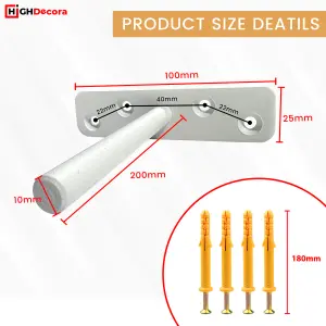 Highdecora Floating Shelf T Brackets Mounted Solid Steel Hidden Brackets for Wood Shelves 6Pcs with Screws & Plugs (White, 200mm)