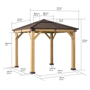 Sunjoy FSC Cedar Wood Gazebo RAPI - 273cm x 273cm, Brown