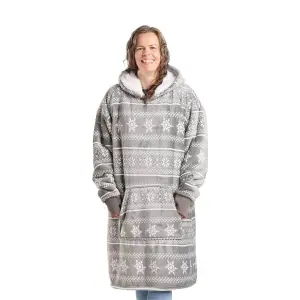 Celebright Oversized Christmas Themed Sherpa Wearable Hoodie Unisex Nordic Grey - Adult