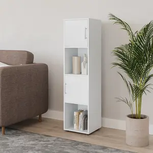 URBNLIVING 119cm Height 4 Cube Bookcase White Wooden Door Metal Handle Display Storage Shelf