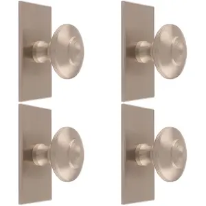 4 PACK - 42mm Round Cabinet Door Knob & 76x40mm Matching Backplate - Satin Nickel Handle