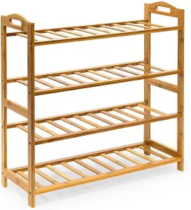 MantraRaj 4 Tier Bamboo Shoe Rack Storage Shelf Footwear Rack Wooden Storage Shelves Plants Shoe Storage Organizer Entryway Shelf