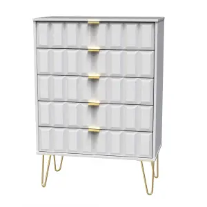 Cube Ready assembled Matt white 5 Drawer Chest of drawers (H)1075mm (W)765mm (D)415mm